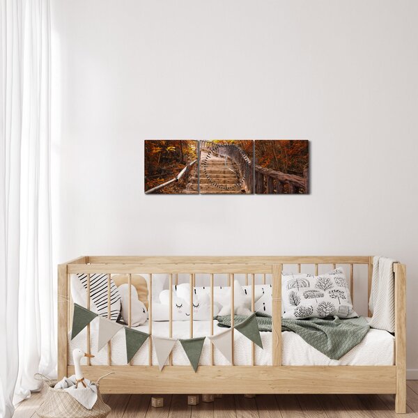 Slika - Stepenice u prirodi u jesen (sa satom) (90x30 cm)
