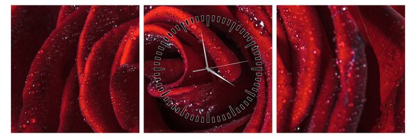 Slika - Crvena ruža s kapljicama rose (sa satom) (90x30 cm)