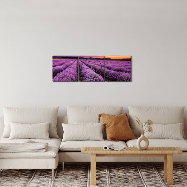 Slika - Polje lavande na zalasku sunca (sa satom) (90x30 cm)