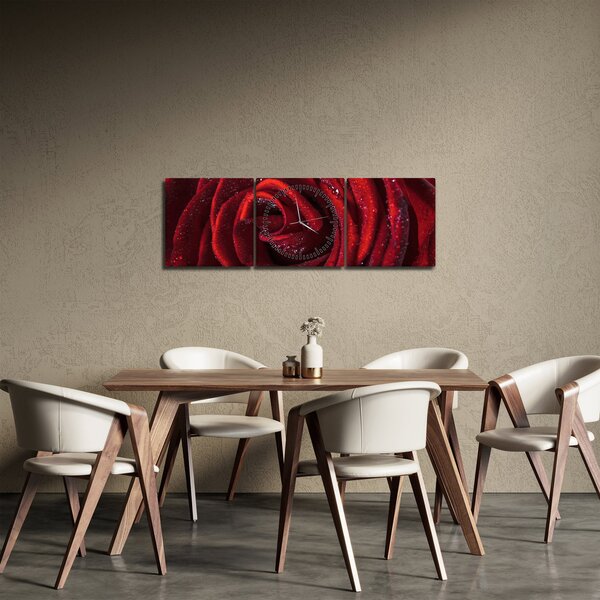 Slika - Crvena ruža s kapljicama rose (sa satom) (90x30 cm)