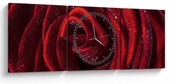 Slika - Crvena ruža s kapljicama rose (sa satom) (90x30 cm)