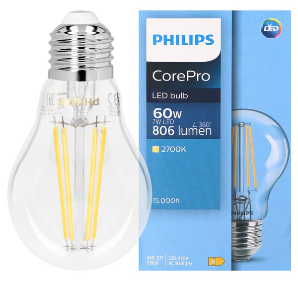 Philips CorePro Filament E27 A60 LED Žarulja, 7W, 806lm, 2700K