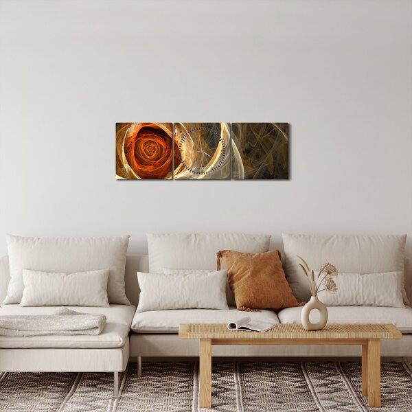 Slika - Apstraktne ruže u vatrenim bojama (sa satom) (90x30 cm)