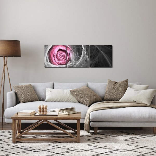 Slika - Apstraktna ruža, fuksija (sa satom) (90x30 cm)