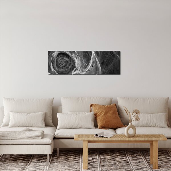 Slika - Crno-bijela apstraktna ruža (sa satom) (90x30 cm)