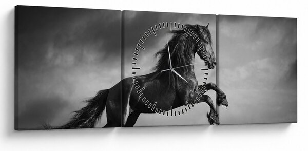 Slika - Crno-bijeli konj (sa satom) (90x30 cm)