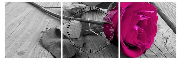 Slika - Ružičasta ruža (sa satom) (90x30 cm)