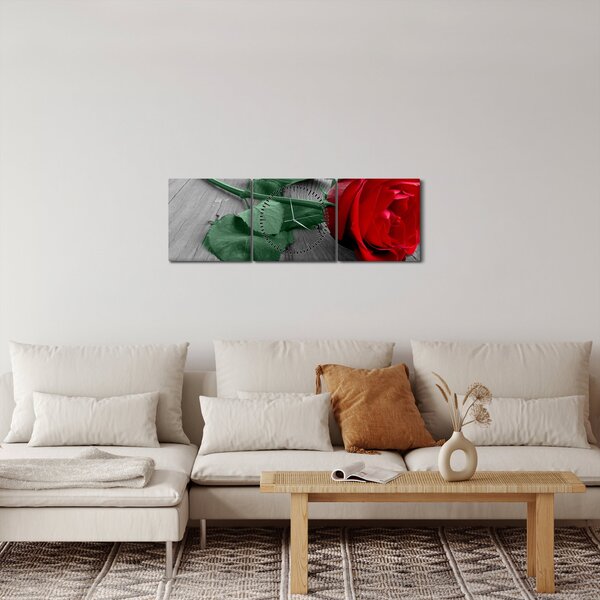 Slika - Crvena ruža sa zelenom stabljikom (sa satom) (90x30 cm)