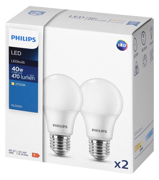 2 x Philips CorePro E27 A60 LED Žarulja, 4.9W, 470lm, 2700K