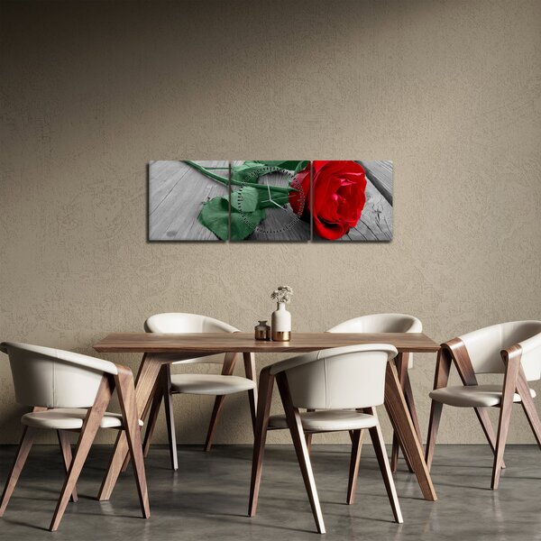 Slika - Crvena ruža sa zelenom stabljikom (sa satom) (90x30 cm)