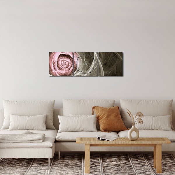 Slika - Apstraktna ruža svijetlo ružičasta (sa satom) (90x30 cm)