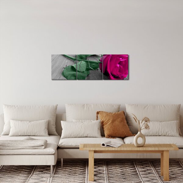 Slika - Ružičasta ruža sa zelenom stabljikom (sa satom) (90x30 cm)