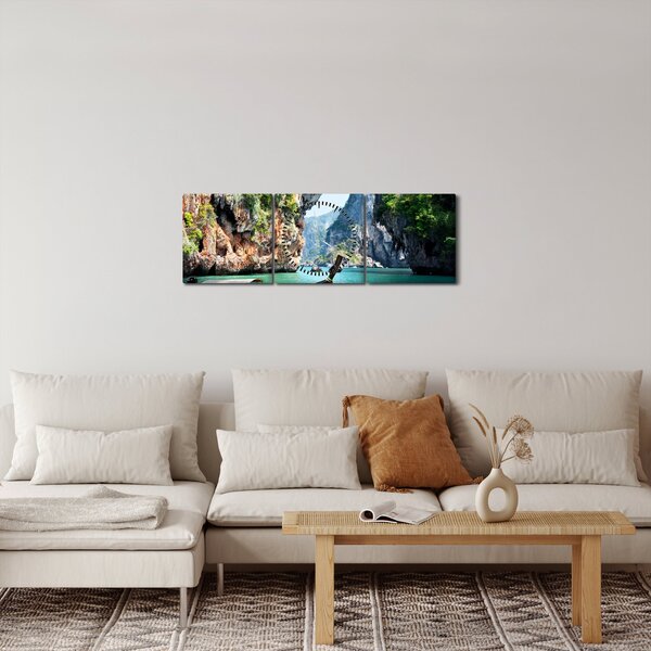 Slika - Vodeni mediteranski krajolik s čamcem (sa satom) (90x30 cm)