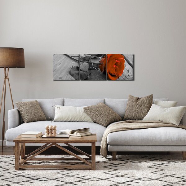 Slika - Narančasta ruža (sa satom) (90x30 cm)