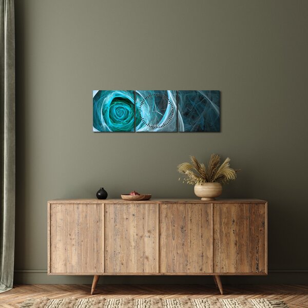 Slika - Apstraktna ružičasto plava s crnom pozadinom (sa satom) (90x30 cm)