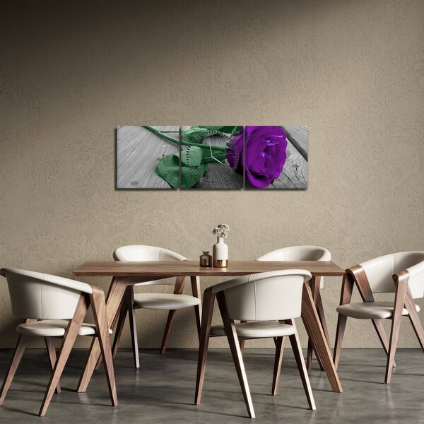 Slika - Ljubičasta ruža sa zelenom stabljikom (sa satom) (90x30 cm)