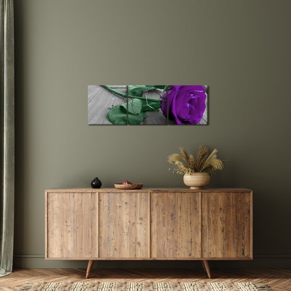 Slika - Ljubičasta ruža sa zelenom stabljikom (sa satom) (90x30 cm)