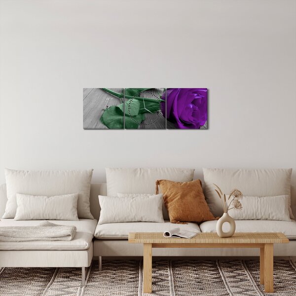 Slika - Ljubičasta ruža sa zelenom stabljikom (sa satom) (90x30 cm)