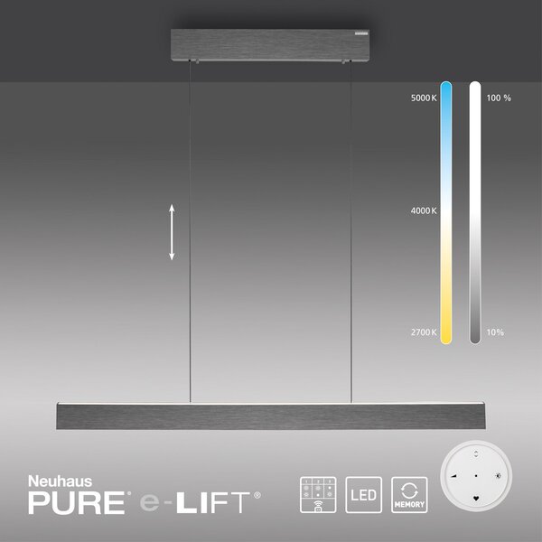 Viseće Svjetiljka PURE, PURE E-Motion, prigušiv, Sivo, Dnevna soba, Metal, Moderan