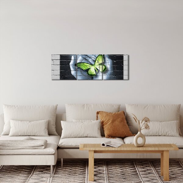 Slika - Zeleni leptir u zidu (sa satom) (90x30 cm)
