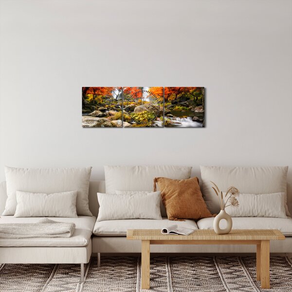 Slika - Slapovi u jesenskom pejzažu, narančasti (sa satom) (90x30 cm)