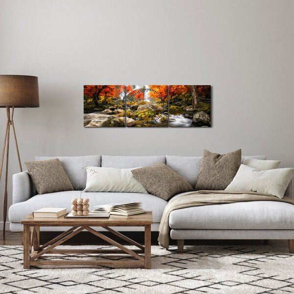 Slika - Slapovi u jesenskom pejzažu, narančasti (sa satom) (90x30 cm)