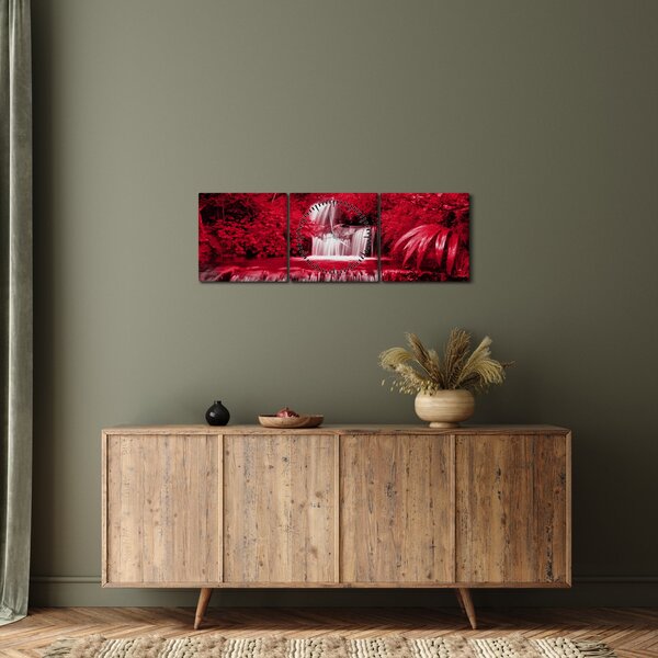 Slika - Indonezijski vodopadi u crvenoj boji (sa satom) (90x30 cm)