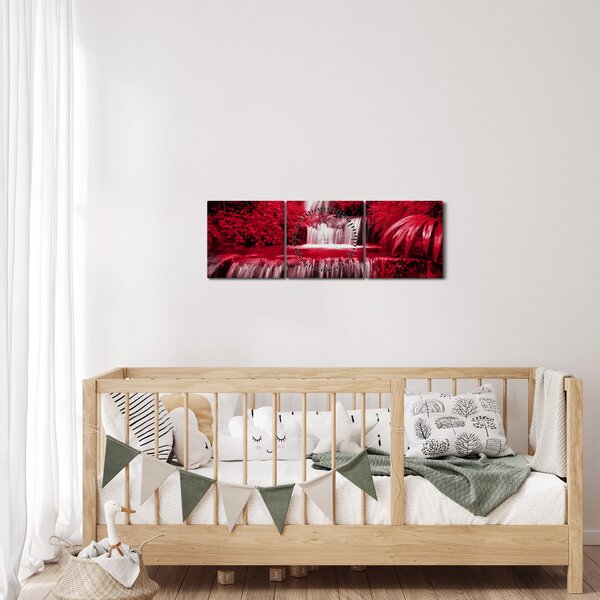 Slika - Indonezijski vodopadi u crvenoj boji (sa satom) (90x30 cm)