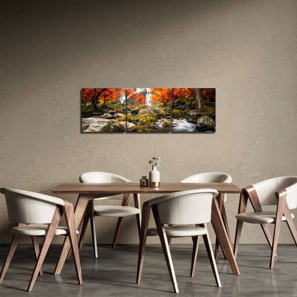 Slika - Slapovi u jesenskom pejzažu, narančasti (sa satom) (90x30 cm)