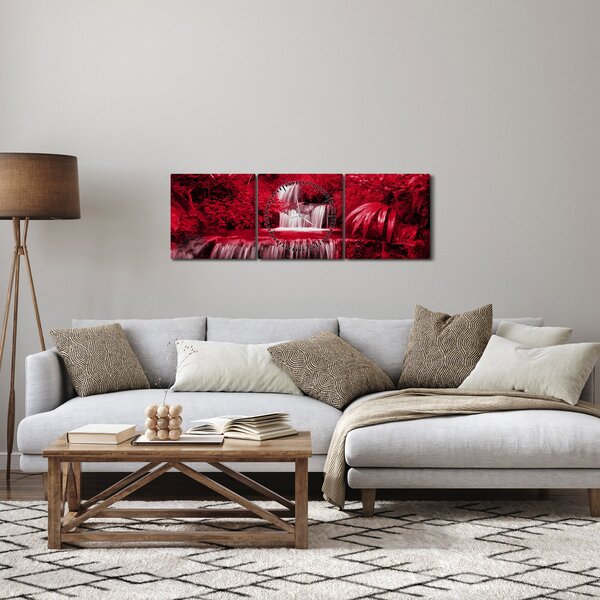 Slika - Indonezijski vodopadi u crvenoj boji (sa satom) (90x30 cm)