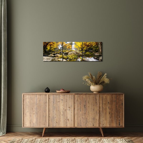 Slika - Slapovi u jesenskom pejzažu, žuti (sa satom) (90x30 cm)