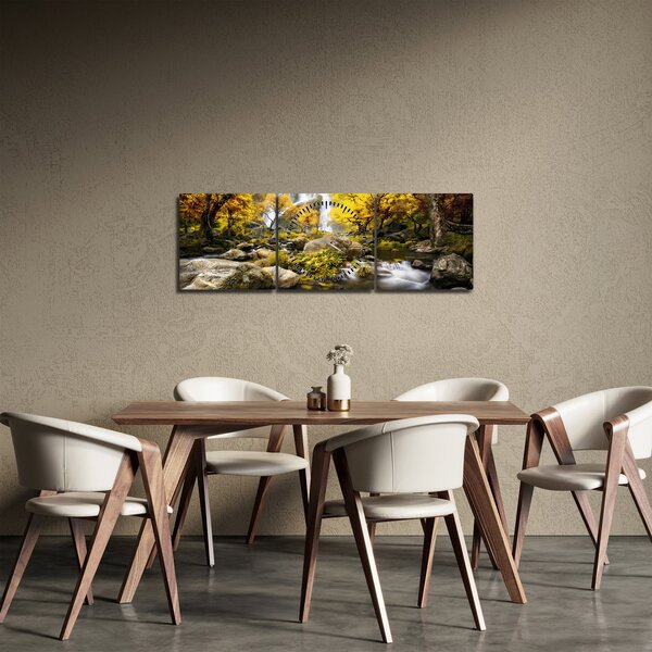 Slika - Slapovi u jesenskom pejzažu, žuti (sa satom) (90x30 cm)