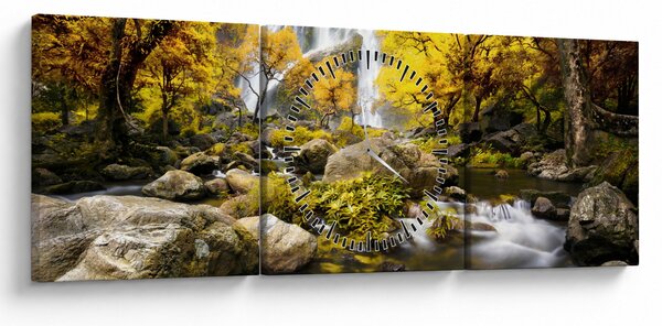 Slika - Slapovi u jesenskom pejzažu, žuti (sa satom) (90x30 cm)