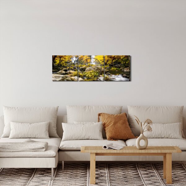 Slika - Slapovi u jesenskom pejzažu, žuti (sa satom) (90x30 cm)