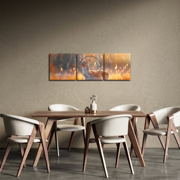 Slika - Jeleni u polju (sa satom) (90x30 cm)