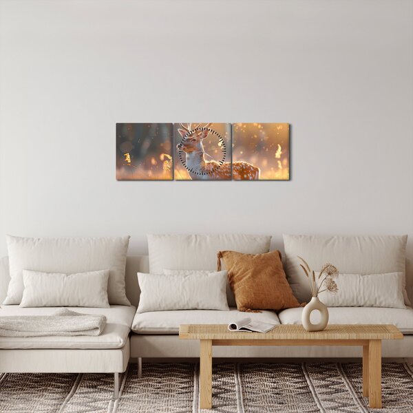 Slika - Jeleni u polju (sa satom) (90x30 cm)