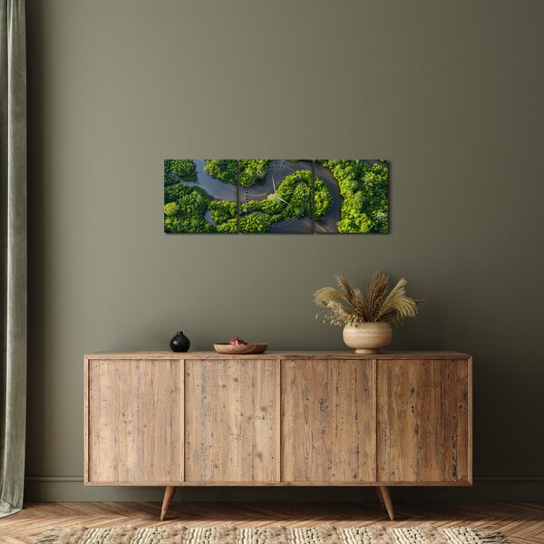 Slika - Šumski krajolik s rijekom (sa satom) (90x30 cm)