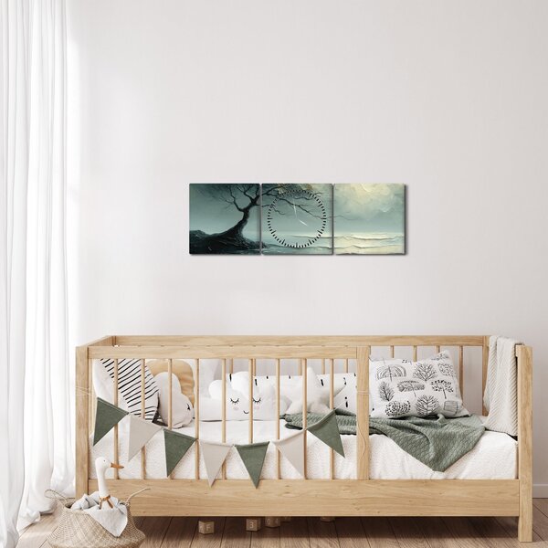 Slika - Uljana slika stabla s oceanom (sa satom) (90x30 cm)