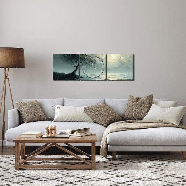 Slika - Uljana slika stabla s oceanom (sa satom) (90x30 cm)