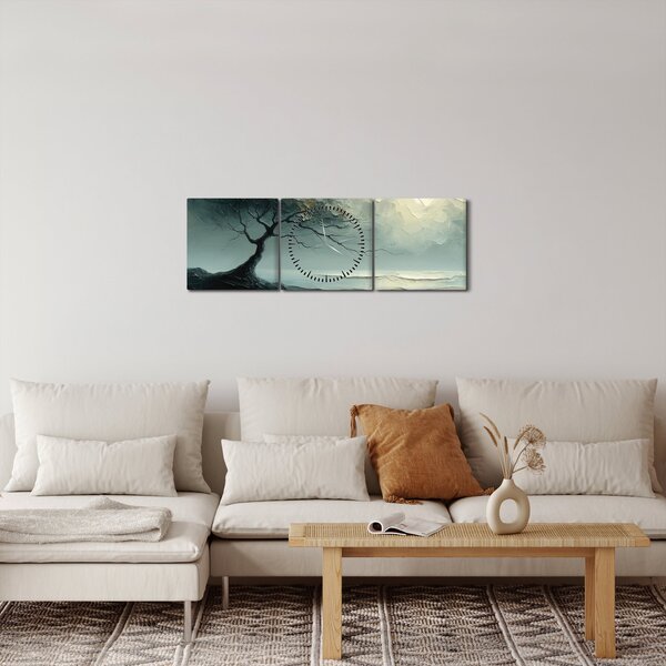 Slika - Uljana slika stabla s oceanom (sa satom) (90x30 cm)