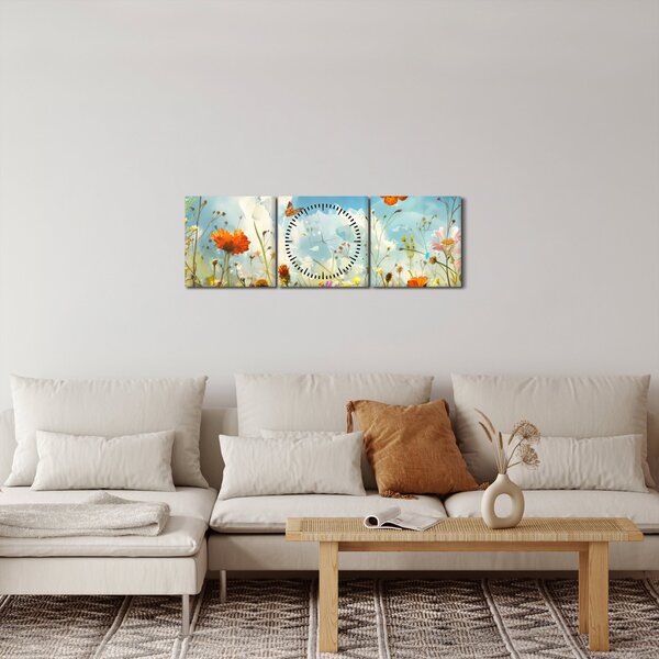 Slika - Leptiri na ljetnoj livadi (sa satom) (90x30 cm)
