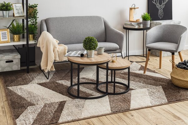 Tepih FEEL 5673/15044 Riblja kost tamno smeđa / bež / krem / Siva