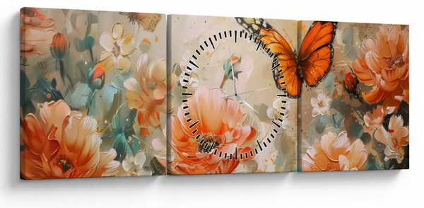 Slika - Leptir i cvijeće, ulje na platnu (sa satom) (90x30 cm)