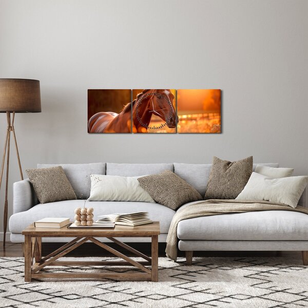 Slika - Konj u zalasku sunca (sa satom) (90x30 cm)