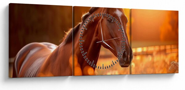 Slika - Konj u zalasku sunca (sa satom) (90x30 cm)