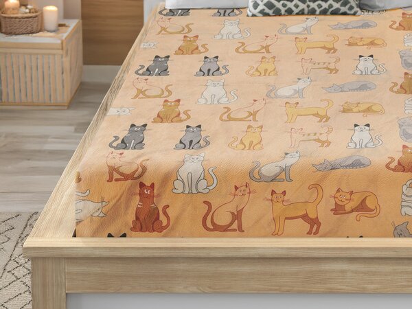 Plahta mikropliš COLORED CATS 90x200 cm krem boje