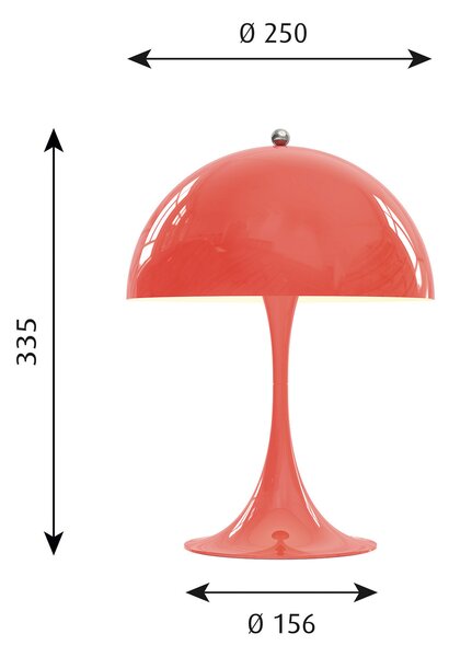 Stolne Lampa Louis Poulsen, Panthella Mini, prigušiv, Crvena, Dnevna soba, Metal, Dizajn