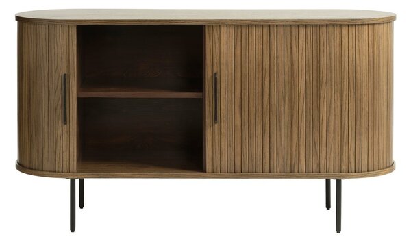Smeđa niska komoda u dekoru hrasta s kliznim vratima 140x76 cm Nola – Unique Furniture
