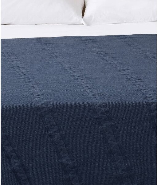 Tamnoplavi pamučni prekrivač za bračni krevet 200x220 cm Trenza - Oyo Concept