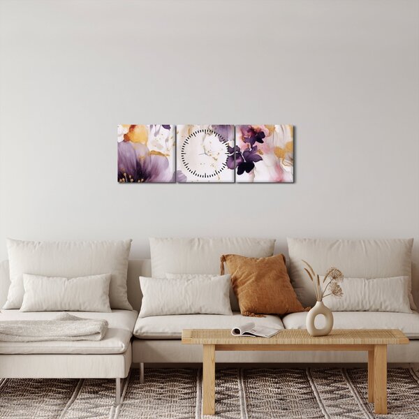Slika - Akvarel cvijeće (sa satom) (90x30 cm)